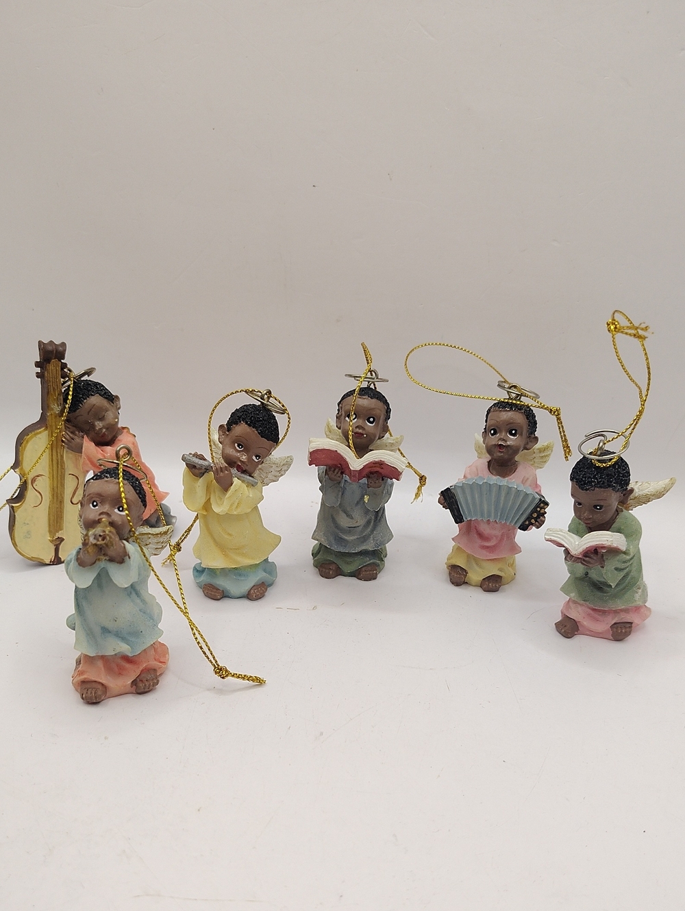 Vintage Polystone Musical Angels Giftco Inc. Ornaments, Set Of 6